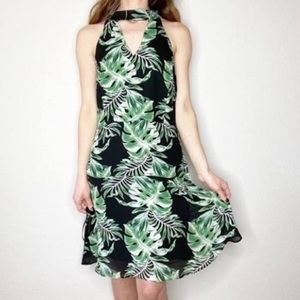 Belle Vere Halter Dress Palm Leaf Print